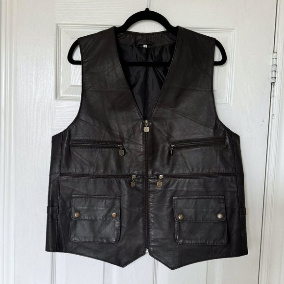 Danier Other - ELAZAR Leather Dark Brown Leather Moto Vest | US L